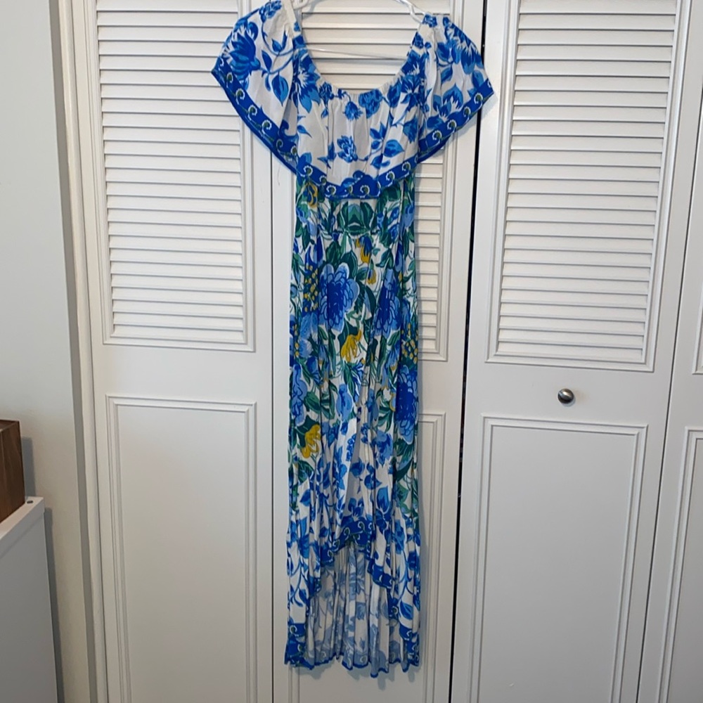 Lulu’s off the shoulder floral high low midi dress